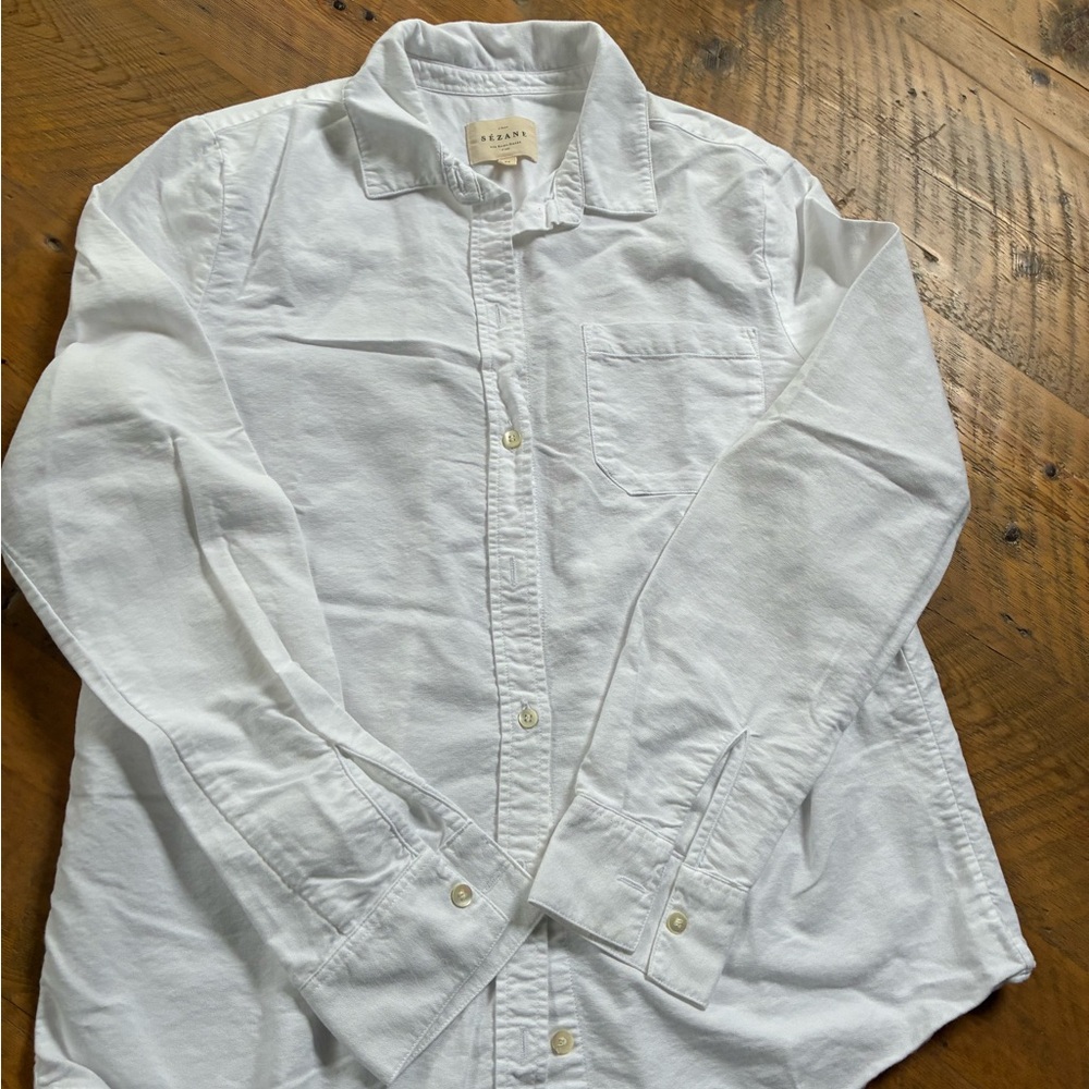 Sezane White Casual Button Down Shirt